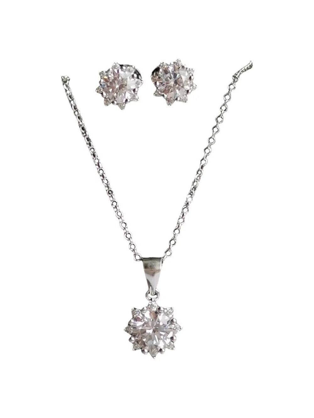 NEW, sterling silver cz Sunflower pendant necklace earring set
